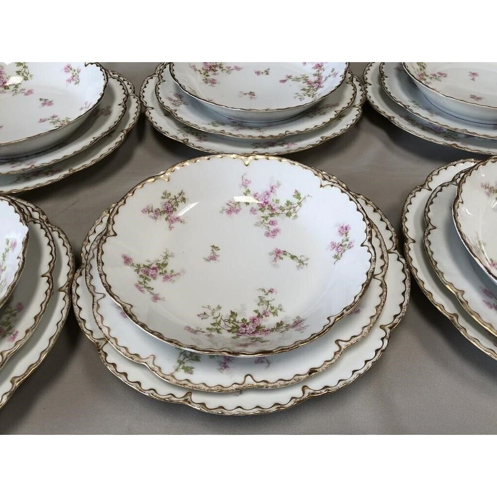 18 Pc Antique Haviland Limoges France Porcelain Schleiger 340 Double Gold Set - Picture 3 of 11